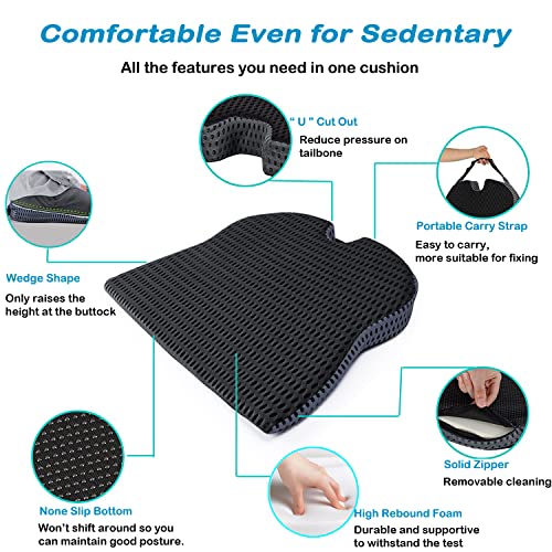 Car Wedge Seat Cushion for Car and Truck Seat Office Chair Wheelchair - Memory Foam Seat Pad for Sciatica Tailbone Pain Relief - color: Grey