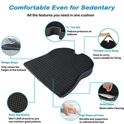 Car Wedge Seat Cushion for Car and Truck Seat Office Chair Wheelchair - Memory Foam Seat Pad for Sciatica Tailbone Pain Relief - color: Grey