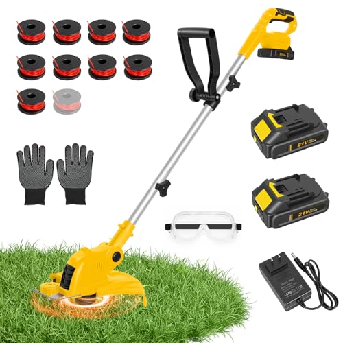 12 Inch Electric Weed Wacker with 2 x2.5Ah Battery Powered Weed Eater - color: Pale Yellow