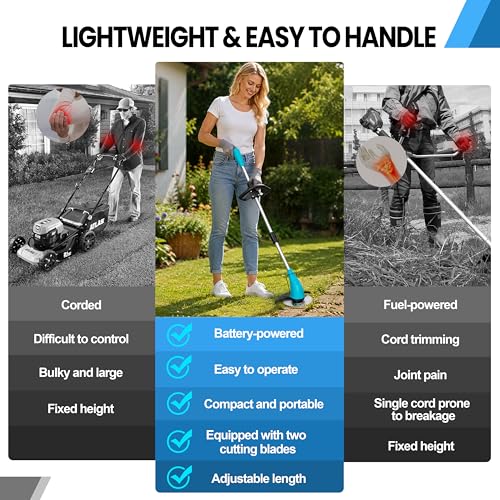 Cordless Weed Wacker, 12V Electric Grass Trimmer Edger,Blue - color: Blue