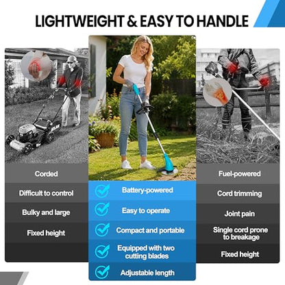 Cordless Weed Wacker, 12V Electric Grass Trimmer Edger,Blue - color: Blue