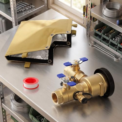 TAISHER 1" Heavy-Duty Brass Pressure Vacuum Breaker- 400 PSI Max Backflow Prevention Valve for Irrigation Systems & Commercial Water with Insulated Freeze Protection Cover Kit - size: 1"FNPT