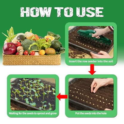 Seed Spacer Tool Bundle with Row Seeder for Pots, Trays and Raised Beds Kit | Color-Coded Layout | Even Placement | Quick Soil Imprints | Reusable Design | Beginner Friendly