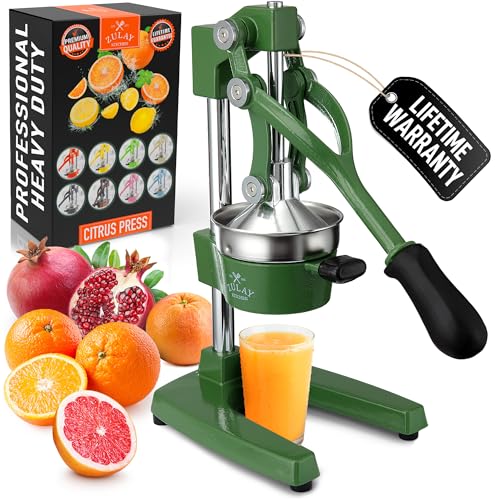 Zulay Kitchen Cast Iron Juicer - Heavy Duty Orange Juicer with Detachable Strainers for Easy Cleaning, Citrus Press for Citrus Fruits, Perfect for Bartenders, Juice Lovers & Health Enthusiasts - color: Green, size: Original