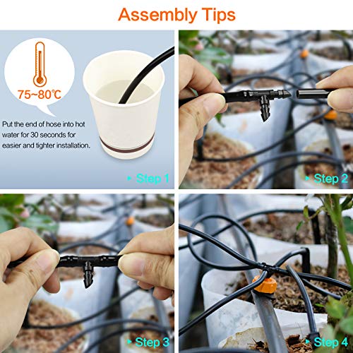 1/4 Inch Drip Irrigation Fittings Kit, 130 Pieces Drip Irrigation Parts for 1/4" Irrigation Tubing for Garden Lawn, Drip Line Barbed Connectors - 60 Couplings, 40 Tees, 20 Elbows, 10 End Plugs - size: 4/7mm Drip Fittings Set-130P