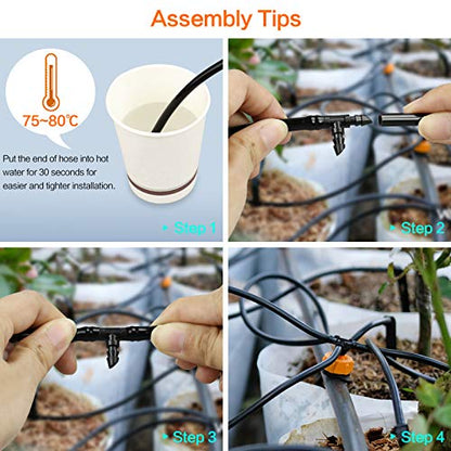 1/4 Inch Drip Irrigation Fittings Kit, 130 Pieces Drip Irrigation Parts for 1/4" Irrigation Tubing for Garden Lawn, Drip Line Barbed Connectors - 60 Couplings, 40 Tees, 20 Elbows, 10 End Plugs - size: 4/7mm Drip Fittings Set-130P