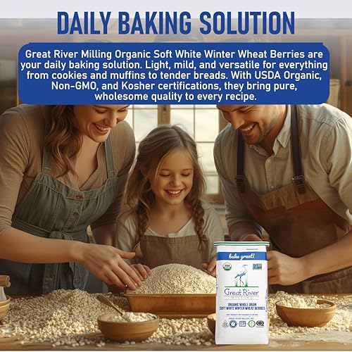 Great River Milling Organic Soft White Wheat Berries, Non-GMO, 25 lb