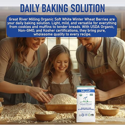 Great River Milling Organic Soft White Wheat Berries, Non-GMO, 25 lb
