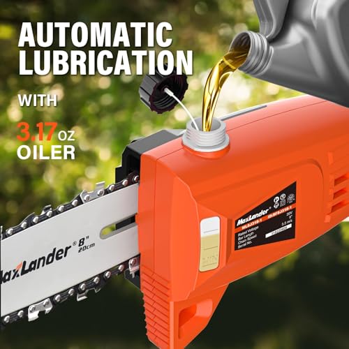 MAXLANDER 2-In-1 8" Pole Saw & 18" Hedge Trimmer, 2×3.0Ah Battery & Charger - color: Red