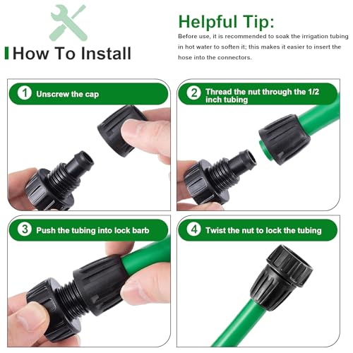 10 Pcs 1/2 Inch Drip Irrigation Tubing to Faucet/Garden Hose Adapter, 3/4" FHT to 1/2" (1/2" ID x0.6-0.65" OD) Drip Irrigation Fittings (1/2" Faucet Adapter 10pcs) - size: 1/2" Faucet Adapter 10pcs