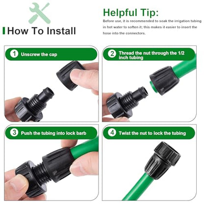 10 Pcs 1/2 Inch Drip Irrigation Tubing to Faucet/Garden Hose Adapter, 3/4" FHT to 1/2" (1/2" ID x0.6-0.65" OD) Drip Irrigation Fittings (1/2" Faucet Adapter 10pcs) - size: 1/2" Faucet Adapter 10pcs