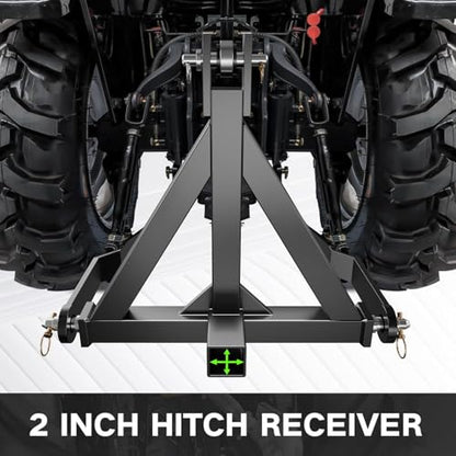 GarveeTech 3 Point 2" Trailer Hitch Receiver Heavy-Duty for Category 1 Tractors Compatible with Kubota, BX, LM25H, WLM Tractor, NorTrac, Yanmar, Kioti, Cat
