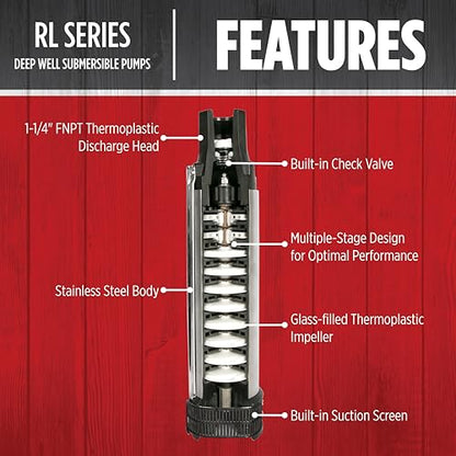 Red Lion RL12G10-3W2V Submersible Well Pump, 1 HP, 3-Wire, 230V, 12 GPM - style: 1-HP