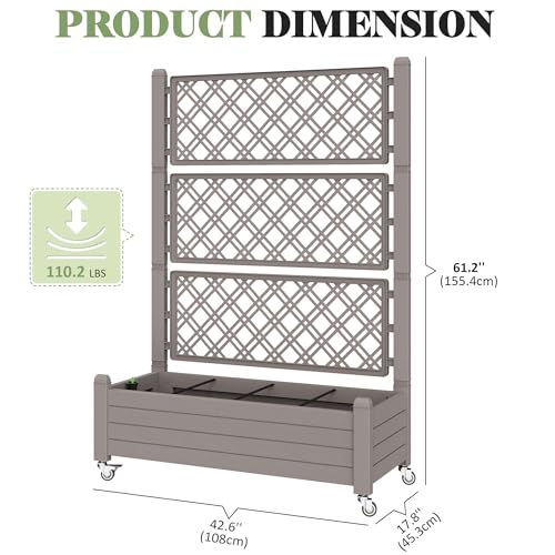 Trellis Raised Garden Bed, Self-Watering Planter Box, Gary - color: Gray, size: 61.2" H