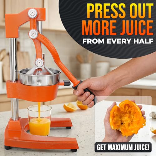 Cast Iron Juicer Hand Press, Heavy-Duty Squeezer (Orange) - color: Orange