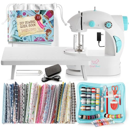 CraftBud Mini Sewing Machine for Beginners, Adults and Kids Sewing Machine - color: White, size: Premium Set