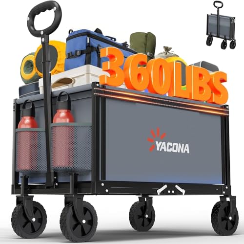 Semoprus 3 in 1 Wagons Carts Foldable,360LBS Beach Cart with Sturdy Wheels - color: Gray