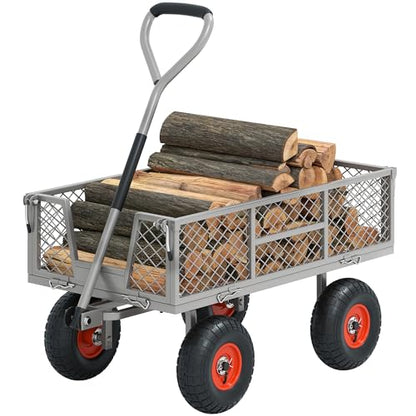 Heavy Duty Garden Cart, 900 lb Steel Wagon with All Terrain Tires | Removable Sides Become Flatbed, 180° Rotating Handle,for Yard, Garden, Hauling - color: 900lb|gray&orange