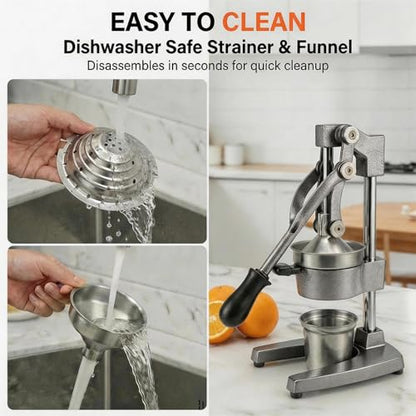 Jusfoouo Cast Iron Citrus Juicer with Stainless Steel Cup, Grey - color: Grey