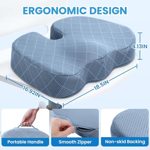 TushGuard Memory Foam Office Chair Seat Cushion - Light Blue, XX-Large - color: Light Blue, size: XX-Large