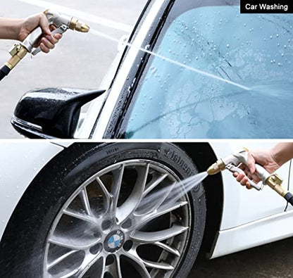 ESOW Heavy Duty Metal Garden Hose Nozzle, High Pressure Water Hose Nozzle with 4 Spray Patterns Rotating, Ideal for Outdoor Lawn & Garden Watering, Car & Pet Washing, Silver - color: Silver