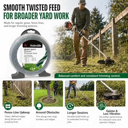 Anleolife .095" 3-Layer Twisted Weed Eater String, Heavy Duty, 393ft 1 lb - color: 1-lb Twisted .095