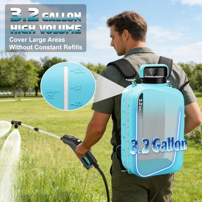 3.2Gal Backpack Sprayer with Separate Battery and Charger Included - color: Sky Blue
