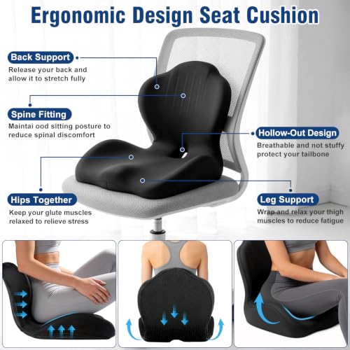 Car Seat Cushion Office Chair Cushion with Lumbar Support Pillow - color: Black