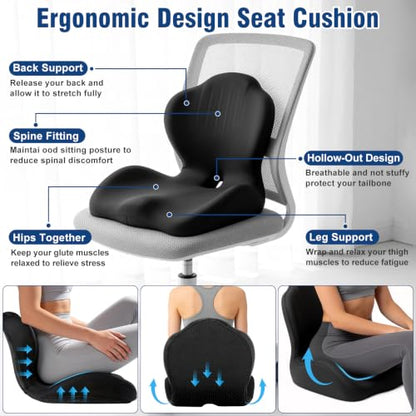 Car Seat Cushion Office Chair Cushion with Lumbar Support Pillow - color: Black