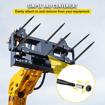 Vevor Hay Spear 39" Bale Spear 3600 lbs Capacity, Bale Spike Quick Attach Square Hay Bale Spears 1 3/4", Black Coated Bale Forks, Bale Hay Spike with Hex Nut and Sleeve for Buckets Tractors Loaders - size: 39"