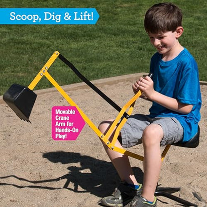 Crane Digger Toy, Ride On w Safer Stabilizing Base- Kid Outdoor Excavator