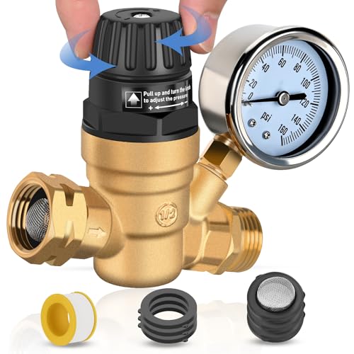 Nilight RV Water Pressure Regulator Adjustable Handle Valve with Gauge - size: Handwheel adjustment