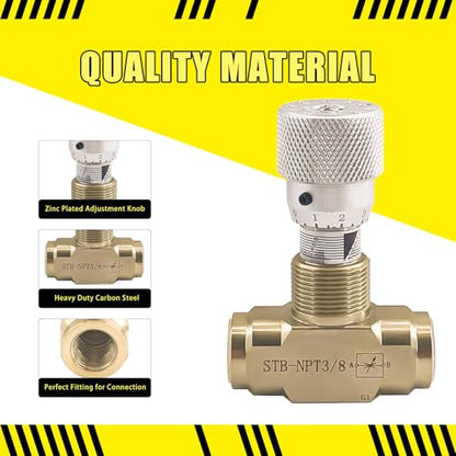 Straight Flow Control Needle Valve for Hydraulic System, Heavy-Duty Carbon Steel Pressure Fittings with 3/8" NPT Connection and Rotatable Knob - size: 3.5 inches (W) x 3.5 inches (L) x 1.5 inches (H)
