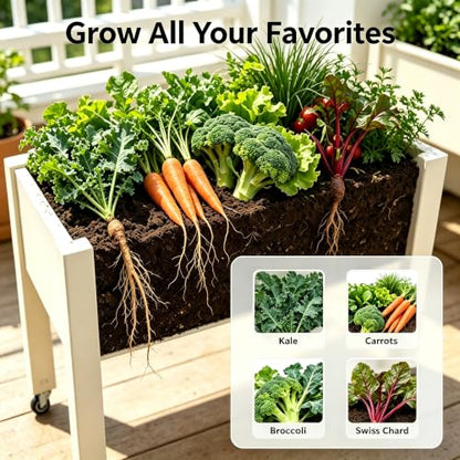Elevated Raised Garden Bed with Wheels，74" Planter Outdoor Plants,White - color: White, size: 26.3"h