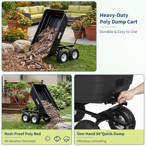 Garvee Garden Dump Cart, 600lb Heavy Duty Poly Wagon with Pneumatic Tires - size: 600LBS
