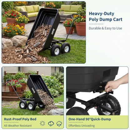 Garvee Garden Dump Cart, 600lb Heavy Duty Poly Wagon with Pneumatic Tires - size: 600LBS