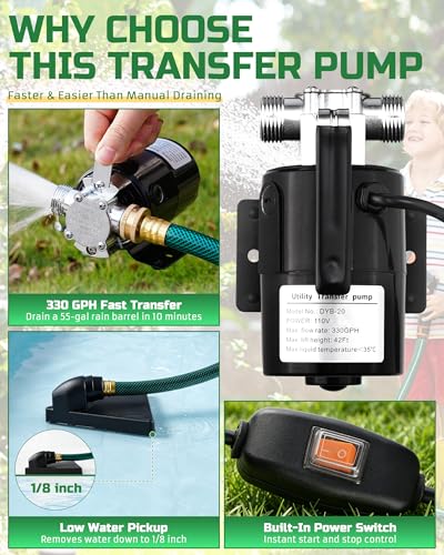 1/10HP Water Transfer Pump, Electric Utility Pump w/ 2x 6ft Garden Hose Kit