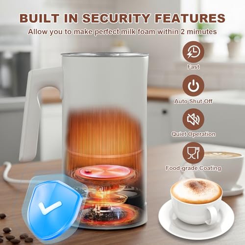 4 in 1 Electric Milk Frother Automatic Hot & Cold Foam Maker Auto Shut-Off Durable Stainless Steel Milk Frother Silent Working Easy to Clean for Cappuccino, Hot Chocolate (White) - color: White