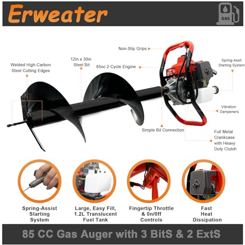 Post Hole Digger Earth Auger Gas Powered 85cc 3.4HP