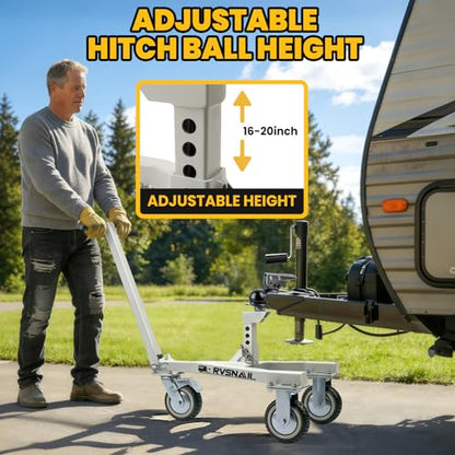 Heavy-Duty Trailer Dolly – 20,000 lbs Load, 3,500 lbs Tongue Weight, 360° Swivel Wheels with Brake, 2" & 2-5/16" Hitch Balls, Manual Trailer Mover for RV, Boat, Camper, Jet Ski, Motorcycle