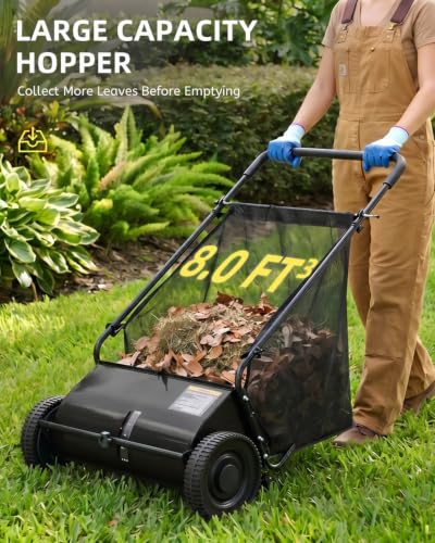 Push Lawn Sweeper, 33.4 in Yard Sweeper with 8 cu ft Bag - color: Black, size: 33.4 in