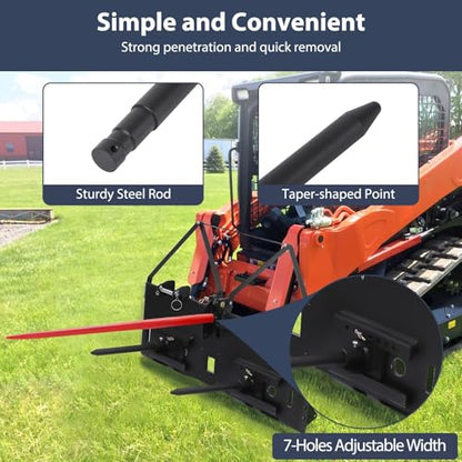 TrailBlaze 49" Heavy Duty Hay Bale Spear 4000 lbs – Quick Attach Square Spike, Red Coated Fork – Compatible with Kubota & Compact Loader Tractor Loader, Skid Steer Replacement – Red