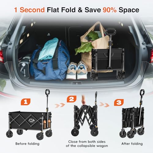 NWH Collapsible Wagon Cart with Wheels Foldable, 360LBS Large Capacity Portable Folding Utility Heavy Duty Beach Wagons Cart with All-Terrain Wheels for Groceries Shopping, Camping, Sports, Garden - size: 120L