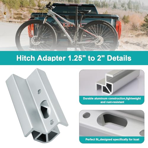 Bike Hitch Rack Receiver Adapter for Kuat D101 1.25" to 2" Adapter Compatible with Kuat Sherpa 2.0/ NV 2.0/ NV Base 2.0/ Sherpa/ Alpha and Beta Rracks, Aluminum Hitch Reducer Converts,Included 2 bolts