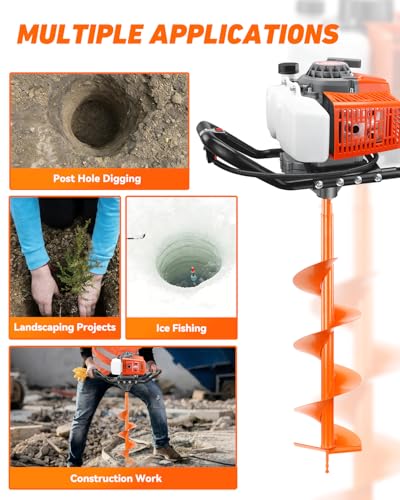 NEO-TEC 72CC Post Hole Digger Gas Powered Auger with 8"12" Bits & 2 Ext Bar - size: 72CC+8"+12"+2 Extension