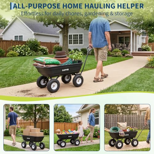 Garvee Garden Dump Cart, 600lb Heavy Duty Poly Wagon with Pneumatic Tires - size: 600LBS