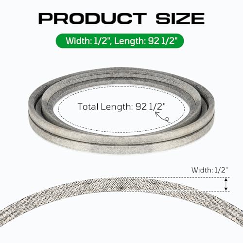 M151277 1/2 x 92.5 Drive Belt for John Deere M122674 x300 x320, for Husqvarna 592855201 584444701 YTH24K48 YTH2348 YTH22V46 LGT2654 LGT2554 Aramid Cord