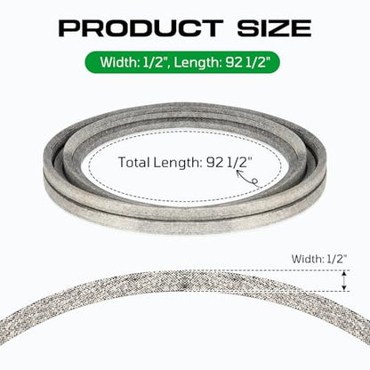M151277 1/2 x 92.5 Drive Belt for John Deere M122674 x300 x320, for Husqvarna 592855201 584444701 YTH24K48 YTH2348 YTH22V46 LGT2654 LGT2554 Aramid Cord