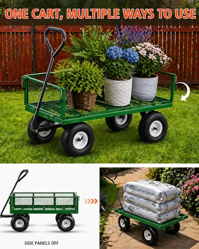 AAIN 600 lb Heavy-Duty Metal Garden Cart, Utility Wagon, 4 Cu. Ft.