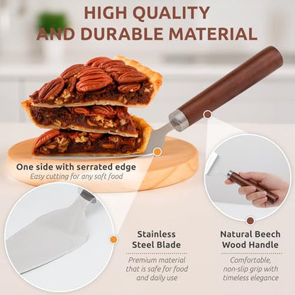 DUGATO Pie Server Spatula, Serrated Stainless Steel with Wood Handle